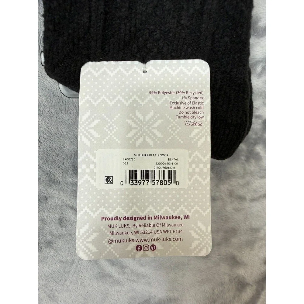 Muk Luks Women’s 2 Pair Pack Tall Boot Socks Mid-Calf Height size 6-11 Black